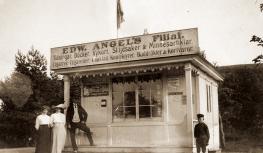 Angels kiosk i hörnet Allévägen/Havsbadsvägen. Byggdes 1908, revs 1987