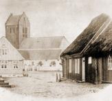 Båstad kyrka och torget före branden 1870.