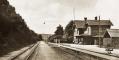 Båstad station på ånglokens tid. Bilden från omkring 1930.